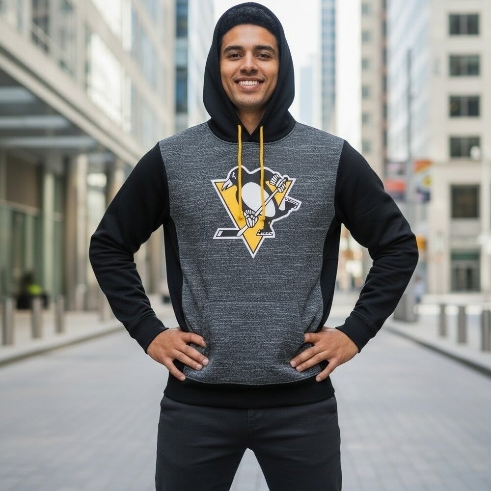 Fanatics Pittsburgh Penguins hoodie Black Gray Pullover Large Unisex - Picture 3 of 5